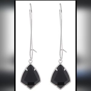 NWT Kendra Scott Carrine Earrings in Silver & Black Opaque Glass with Dust Bag